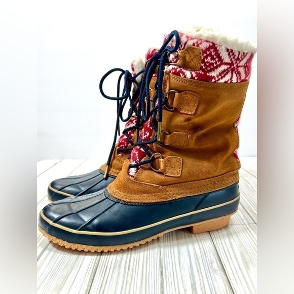 Khombu Women’s Waterproof Suese Duck Boots,‎ Red Dabric, Snow Rain Boots Size 9 - Picture 1 of 8